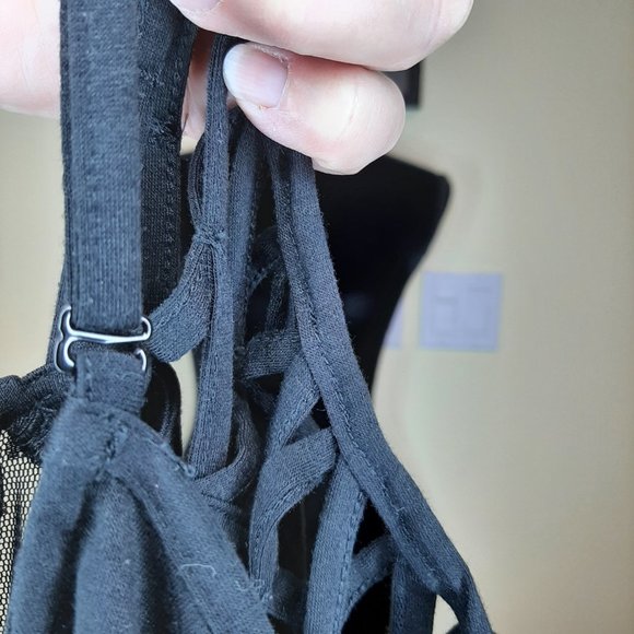 Brand New Sexy  Black Criss-Cross Cold Shoulder Sheer Lace Sleeve - Picture 9 of 11